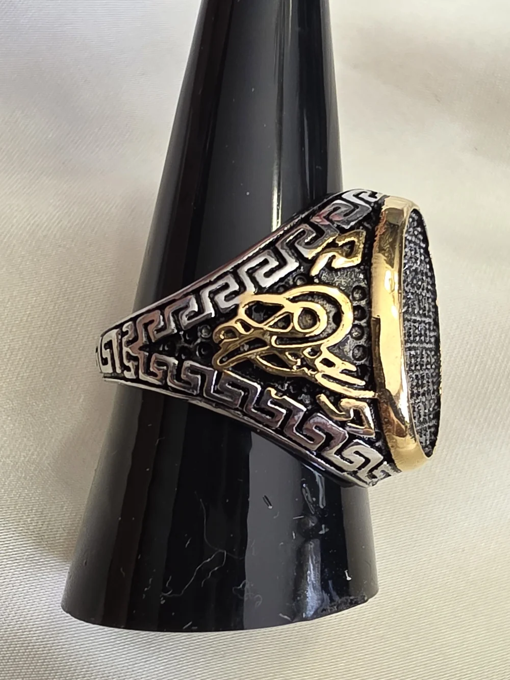 Men's Grey Austrian Crystal Black Oxidized Ion Plated YG & Stainless Steel Ring